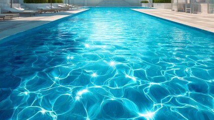 Fototapeta premium 太陽光がきらめく青いプールの水面 爽やかな夏背景