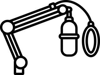 Professional podcast microphone setup with boom arm and pop filter, modern audio equipment icon © Boycilik