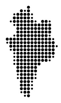 Symbol Map of the County Korce (Albania) showing the area with a pattern of black circles