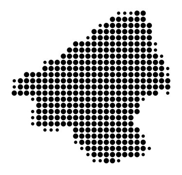 Symbol Map of the County Elbasan (Albania) showing the area with a pattern of black circles