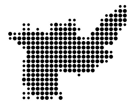Symbol Map of the County Lezhe (Albania) showing the area with a pattern of black circles