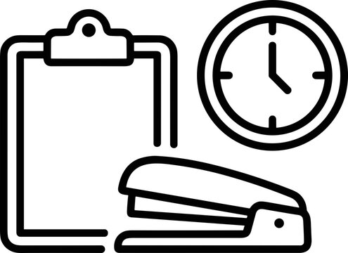 Clipboard, Clock, and Stapler Icon Set - Office Supplies and Time Management Concept