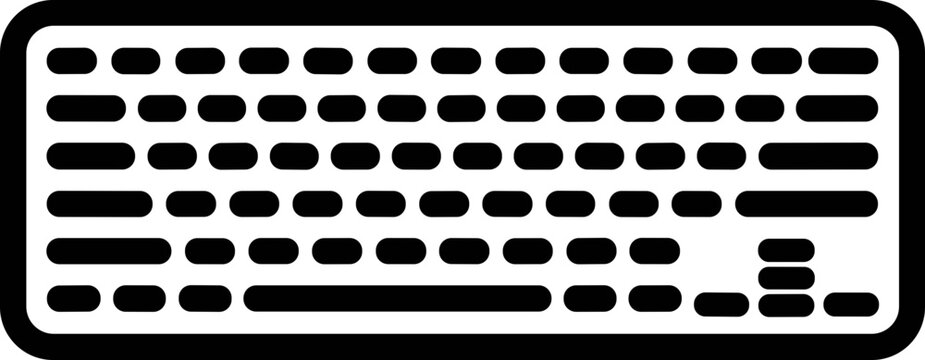 Black and white outline icon of a computer keyboard, simple design, vector illustration