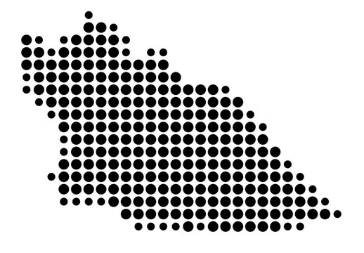 Symbol Map of the Province Cuando Cubango (Angola) showing the area with a pattern of black circles