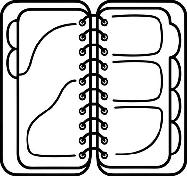 Open Spiral Notebook with Blank Pages and Tabs - Simple Line Art Icon