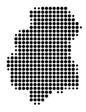 Symbol Map of the Province Huambo (Angola) showing the area with a pattern of black circles
