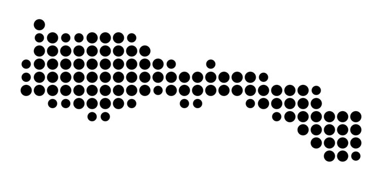 Symbol Map of the District Mayaguana (The Bahamas) showing the area with a pattern of black circles