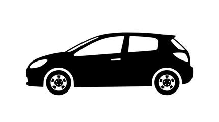Fototapeta premium Minimal Flat Compact Hatchback Car Side View Black Silhouette Vector Icon