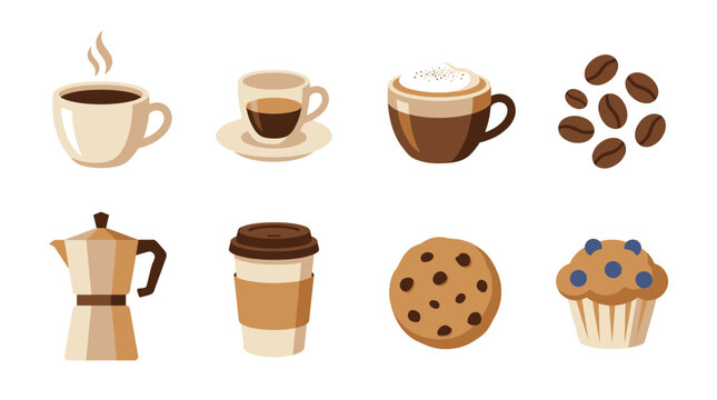 Coffee and sweet baked food treats.