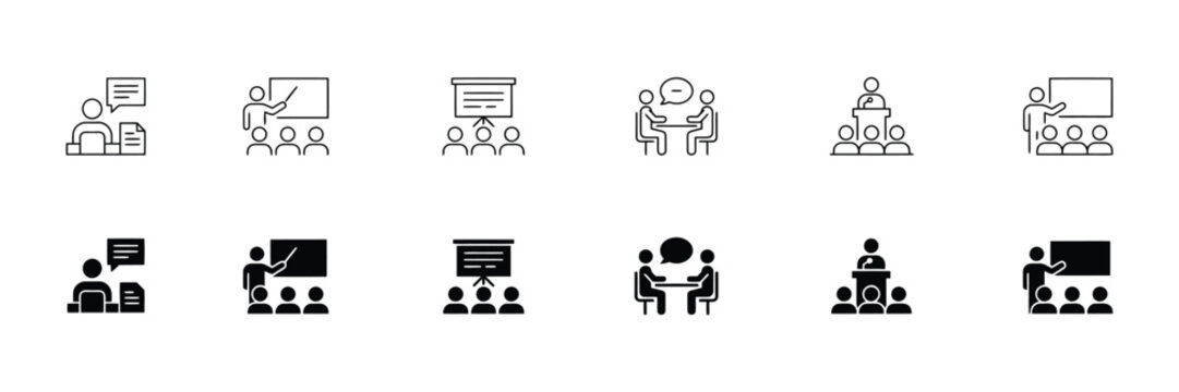 presentation ui icons speaker podium board and audience