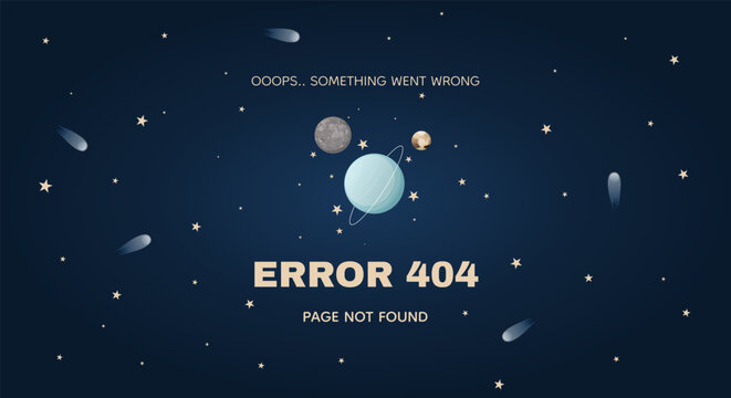 Error Not Found webpage template with stars and planets on the background. Vector illustration