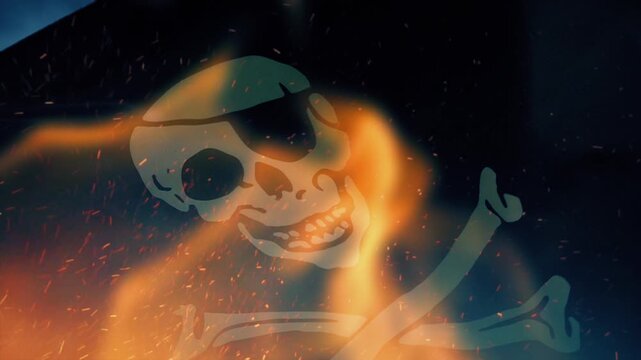 Pirate Flag And Fire Swashbuckling Scene
