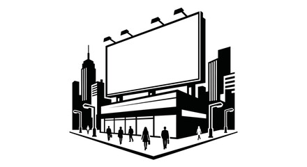Obraz premium Black and white illustration of a large empty city billboard.
