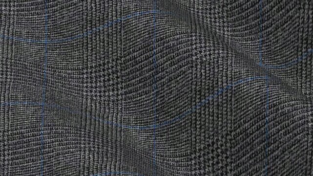 Italian Dark Gray Glen Plaid Flannel Wool Fabric shifting in elegant waves of classic check geometry and soft brushed winter suit texture cloth