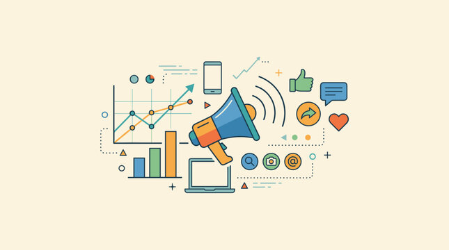 Digital Marketing Strategy with Megaphone and Social Media Icons