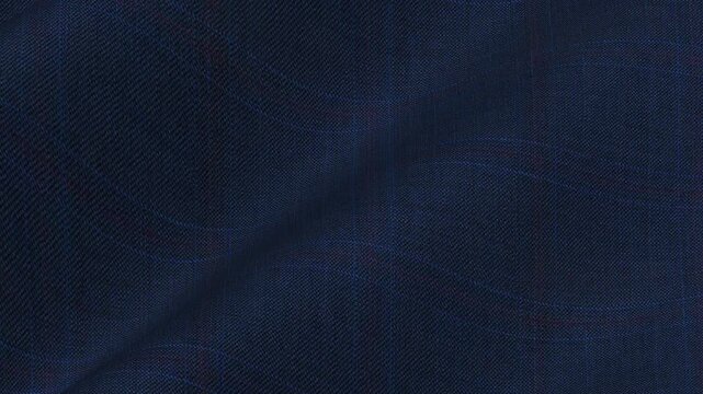 British Navy Blue Glen Plaid Wool Fabric moving in traditional waves of classic check pattern and rich dark background for luxury autumn jackets