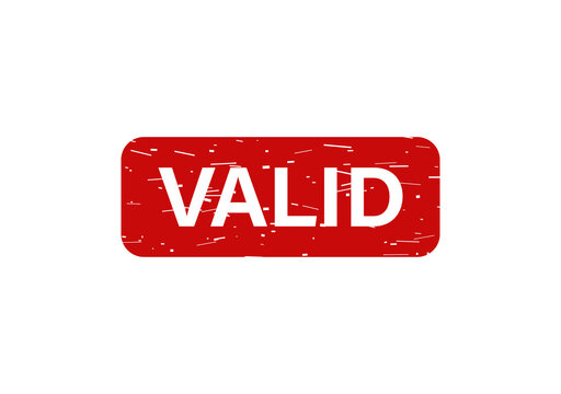 Red distressed stamp with bold white valid text isolated on transparent background