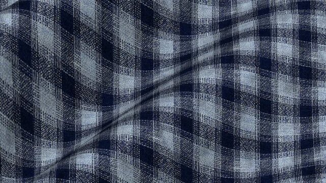 Navy and Light Blue Gingham Checked Wool Seersucker Fabric rippling in beautiful waves of puckered texture and classic summer nautical pattern