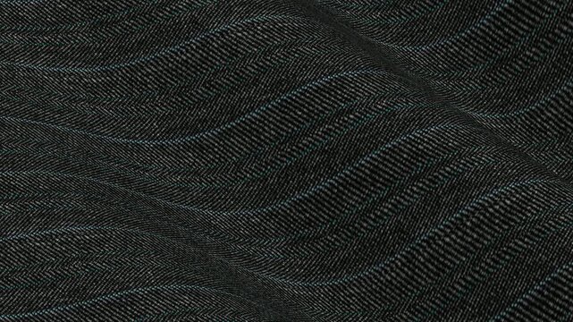 Italian Charcoal Grey Herringbone Teal Pinstripe Wool Fabric shimmering in unique waves of rich zigzag texture and subtle colorful pinstripes