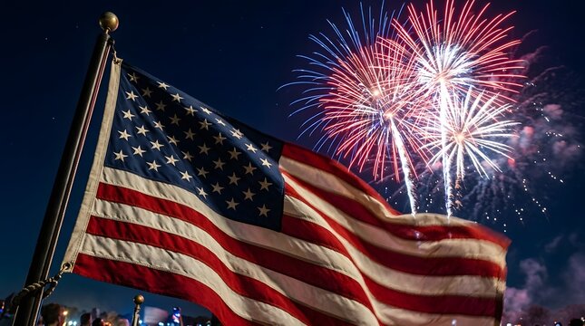 Independence day usa celebration american flag with vibrant fireworks display