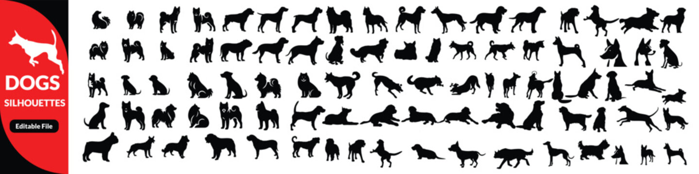 Dogs silhouette design , dogs set silhouette on white background, isolated, vector
