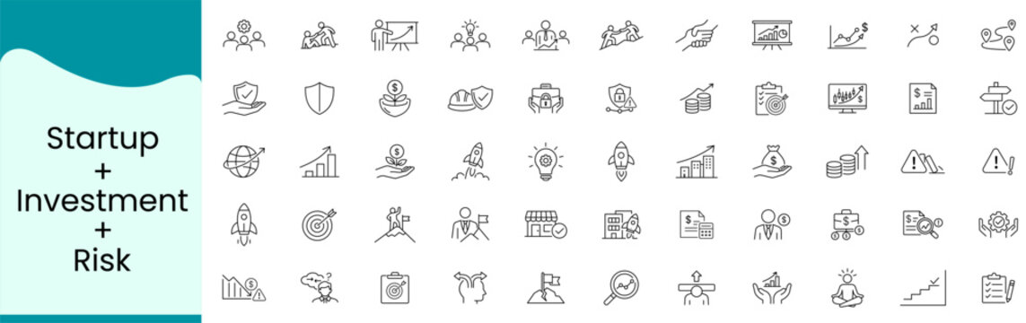 Startup and Investment Concept Icons Showing Various Business Risk Elements