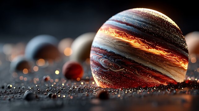Solar system model macro with illuminated planets and orbits images