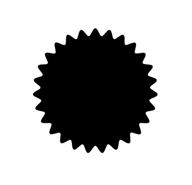 Badge shape. Offer sticker. Black zigzag cicle isolated on white background. Starburst wave circle stiker. Wavy discount label. Round sale bubble. Scallop stamp. Icon tag price. Vector illustration