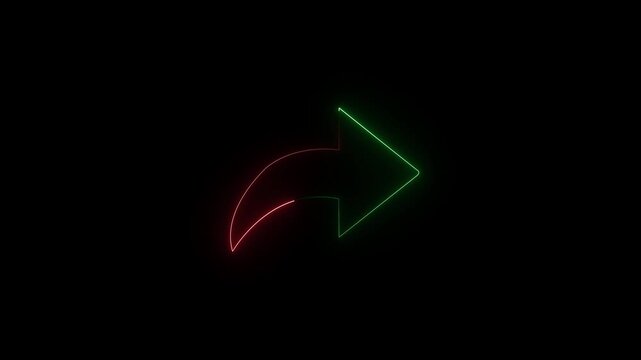 Abstract beautiful neon arrow icon animation on black background ,