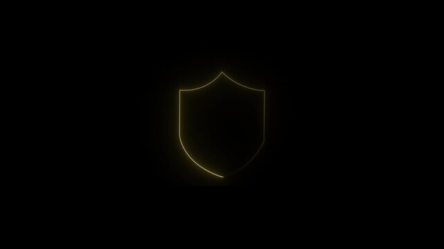Shield icon security neon glowing blue animation on black background. 4k animation video ,,,