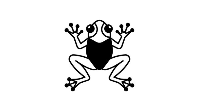Black and white cartoon frog jumping.