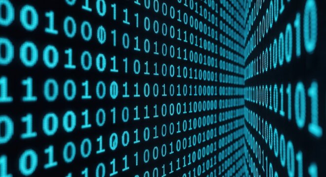Blue binary code numbers glowing on a black background illustration futuristic
