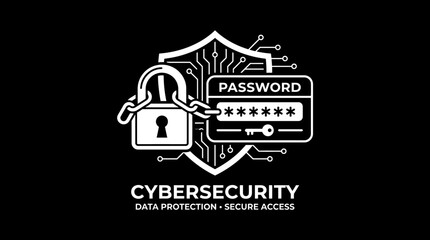 Fototapeta premium Cybersecurity concept with lock, shield, and password protection on a digital circuit background for secure data access.