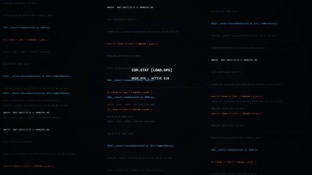 Software hack concept animation featuring scrolling terminal code on a dark interface.