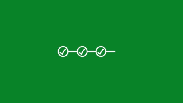 Step Progress Line Checkmark Animation on Black Background Task Completion, Abstract bright check mark icon with step-by-step animation on black background. 4k video