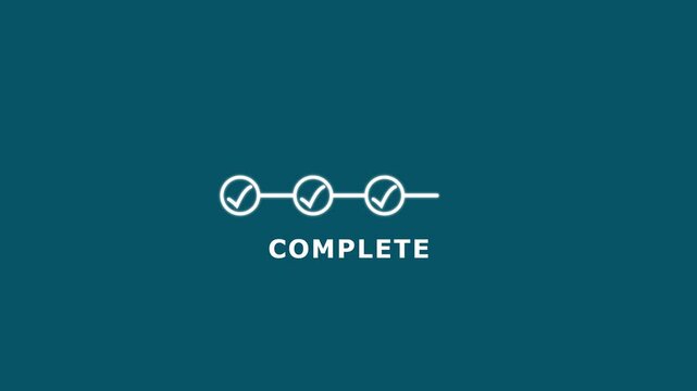 Step Progress Line Checkmark Animation on Black Background Task Completion, Abstract bright check mark icon with step-by-step animation on black background. 4k video