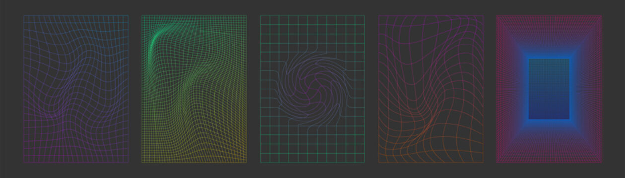 Abstract wireframe landscapes set on black