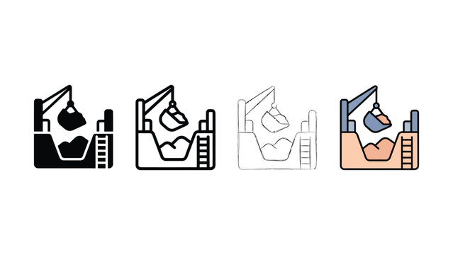 Open pit mining excavator icon evolution set editable vector