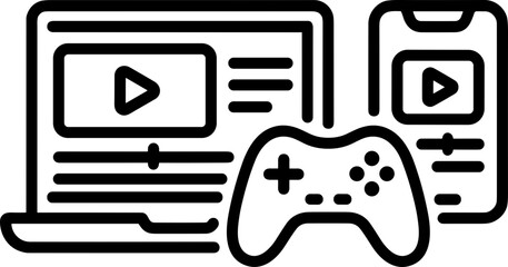Digital Gaming Devices: Laptop, Smartphone, and Game Controller Icon Set © Kampanggmu