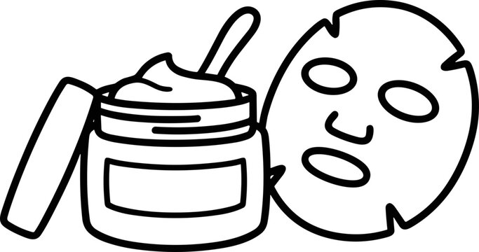 Beauty Skincare Routine: Cream Jar and Face Mask Illustration
