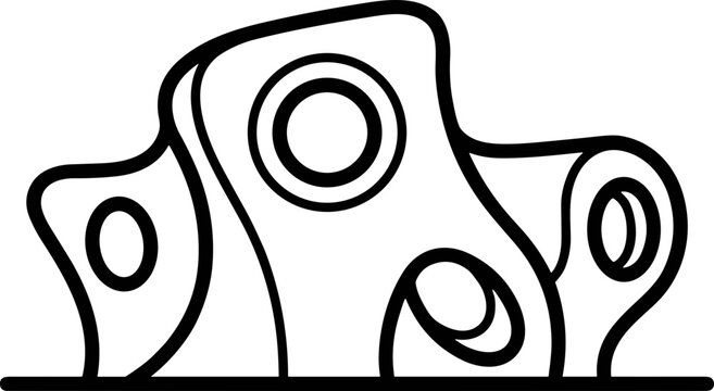 Abstract organic shape with rounded openings and bold outlines on a simple background