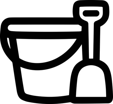 Simple vector icon of a bucket and spade, perfect for beach or sandbox themes.