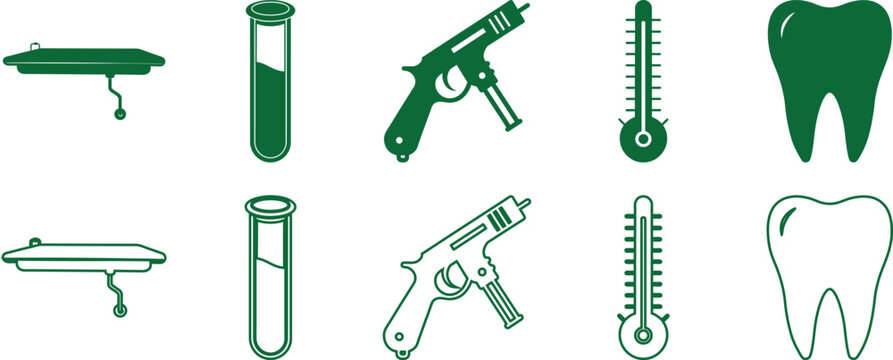 Medical and dental flat icons set in green