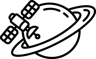 Satellite Orbiting Ringed Planet, Space Exploration Line Art © Palyerff