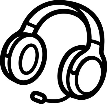 Stylized line art headphones with microphone, vector illustration