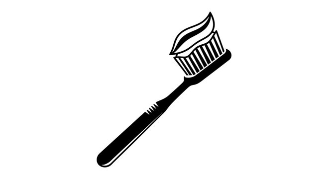 Black and White Toothbrush with Toothpaste Icon