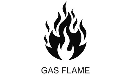 Very beautiful black and white vector illustration of a GAS FLAME with clean flame contours and industrial energy styling, isolated on white background, with the label "GAS FLAME" displayed beneath th © williamnoah