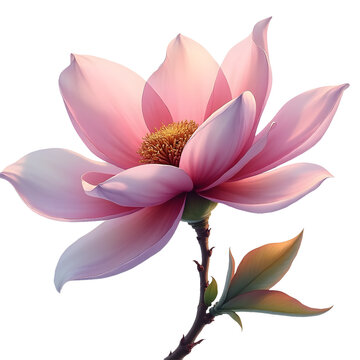 Beautiful pink magnolia flower blooms in springtime with clear details of petals and yellow center Generative AI