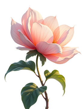 Large pink flower blooms on a green stem with leaves during a clear day in a natural setting Generative AI