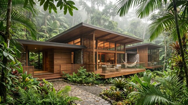 Rainforest Eco Lodge Exterior With Timber Stone Terraces